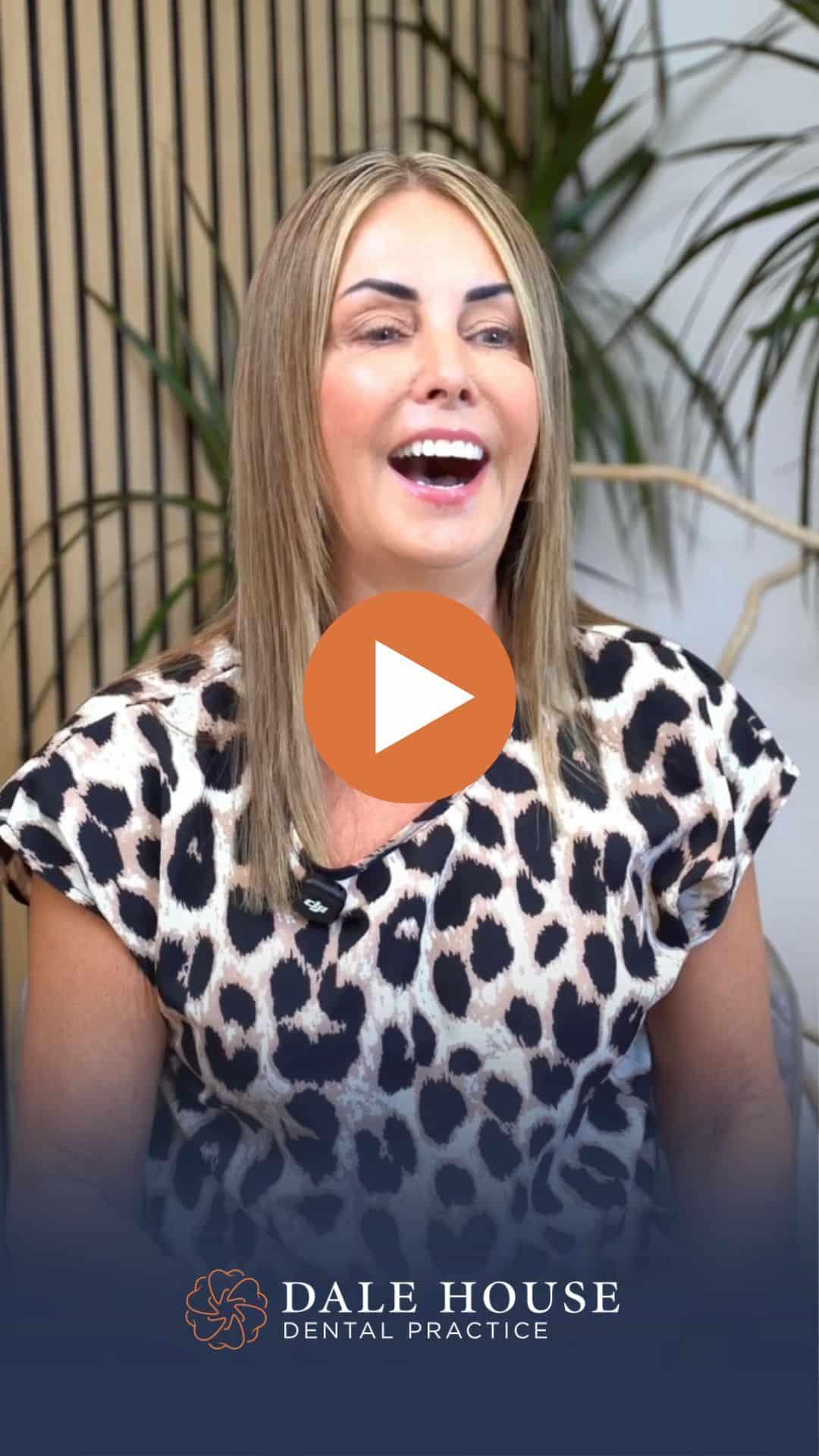 Woman smiling broadly in Dale House Dental Practice video