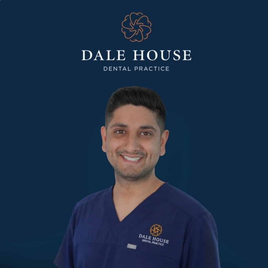 Smiling dentist in scrubs at Dale House Dental Practice