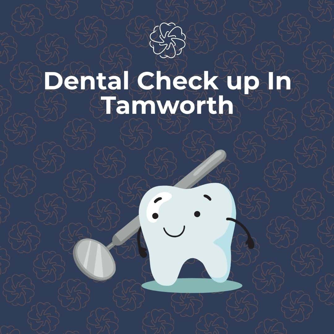 Cute cartoon tooth holding dental mirror for Tamworth checkup